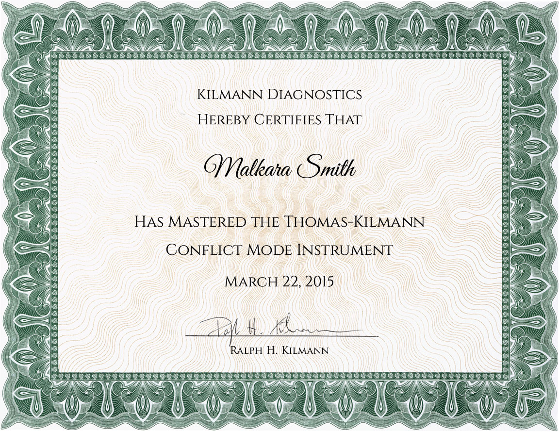 Certification in the Thomas-Kilmann Conflict Mode Instrument